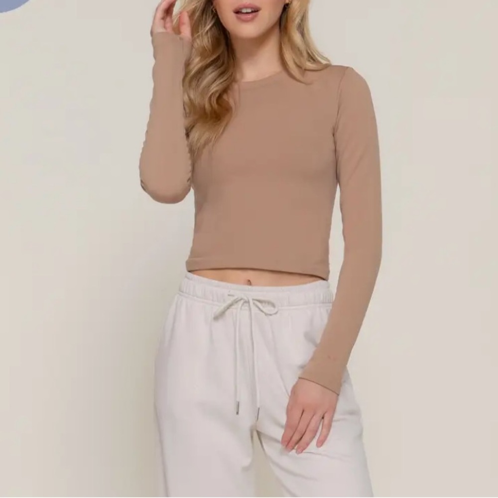 NWOT Mimosa, Taupe, Long-Sleeve Cropped Top, Size L